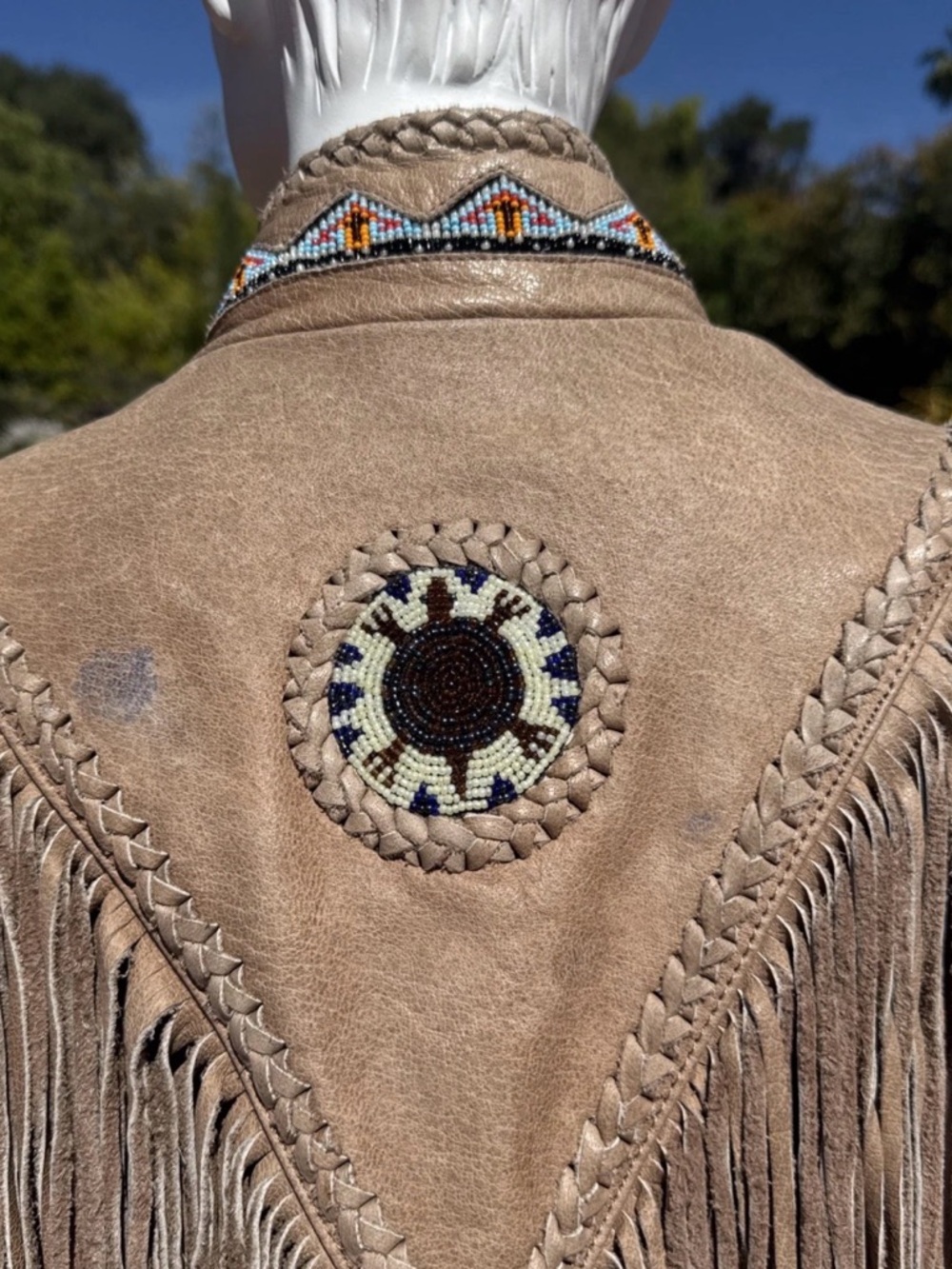 Sunriders Taupe Fringe Leather Beaded Western Jacket - Picture 4 of 7